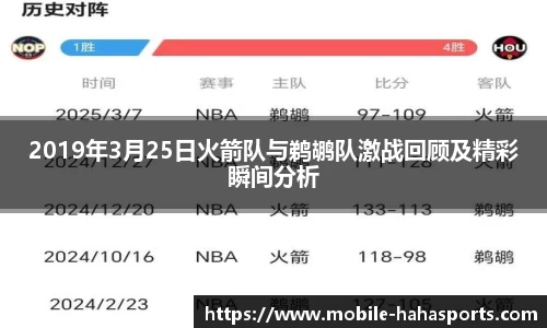 2019年3月25日火箭队与鹈鹕队激战回顾及精彩瞬间分析
